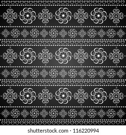 Winter Rows of White SnowFlakes and Hearts on Black Background, Vector Illustration