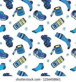 Winter running gear and clothes seamless pattern. Fine for stationery, sports sites backgrounds, winter running diplomas, promo materials and brochures.