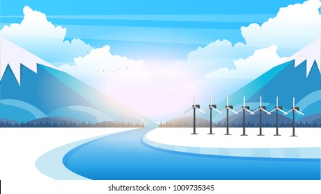 Winter rural landscape background. Vector illustration.