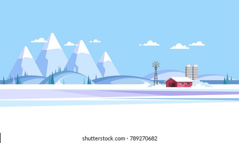 Winter rural landscape background. Vector illustration.