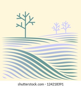 winter rural landscape with fields and tree