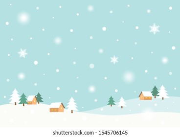 Winter rural landscape with snow.Flat style vector illustration.