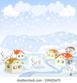 Winter rural landscape. vector illustration