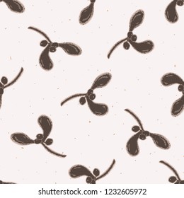 Winter Rustic Mistletoe Lino Cut Texture Seamless Vector Pattern, Sketchy Kiss Block Print Style for Xmas Home Decor, Christmas Wallpaper, Nordic Textiles, Yule Plant, Festive Holiday Backdrop Brown