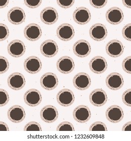 Winter Rustic Polka Dots Lino Cut Texture Seamless Vector Pattern, Sketchy Circles Block Print Style for Trendy Home Decor, Christmas Wallpaper, Nordic Textile, 50's Style Backdrop, Ecru Beige Brown