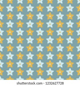 Winter Rustic Stars Lino Cut Texture Seamless Vector Pattern, Sketchy Starry Block Print Style for Xmas Home Decor, Christmas Wallpaper, Nordic Textile, Festive Holiday Backdrop Teal Blue Mustard Ecru