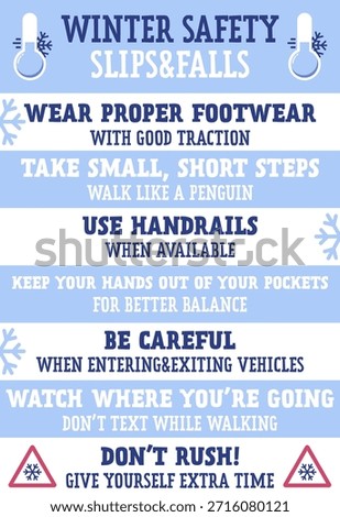 Winter safety tips for preventing slips and falls in icy conditions, infographic.
