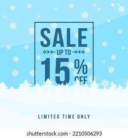 Winter sale up to 15% off. Winter sale banner template design with up to 15 percent off. Super Sale, end of season special offer banner. vector illustration