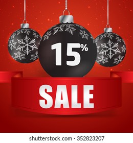Winter sale 15  percent. Winter sale with red background. Sale. Winter sale. Christmas sale. New year sale. Vector illustration