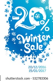 Winter sale 20%. Hand Drawn. Concept vector poster. 