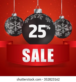 Winter sale 25  percent. Winter sale with red background. Sale. Winter sale. Christmas sale. New year sale. Vector illustration