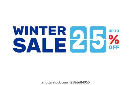 winter sale 25%, vector advertising banner or season discount poster, retail store super offer, online marketplace best price deal