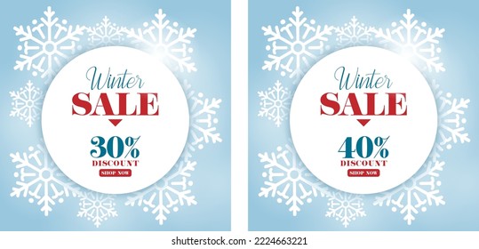 Winter Sale 30% and 40% Discount Poster Banner Design, Social media post design