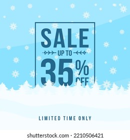 Winter sale up to 35% off. Winter sale banner template design with up to 35 percent off. Super Sale, end of season special offer banner. vector illustration