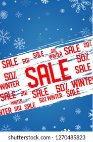 Winter SALE 50% Banner Flyer Design on Abstract Blue Winter Background Vector