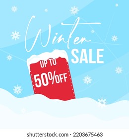 Winter sale up to 50% off. Winter sale banner template design with snow flakes up to 50 percent off. Super Sale, end of season special offer banner. vector illustration eps10