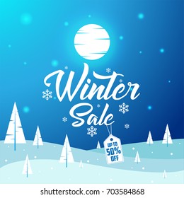 Winter Sale Up to 50% OFF - Beautiful Winter Landscape, Flat, New Year, Vector Illustration