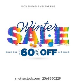 Winter sale 50% off, offer, deals discount on shopping. Modern fashion marketing, promo, advertisement concept. Web banner, poster, logo template.