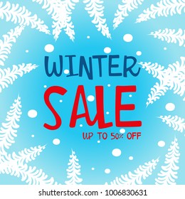Winter sale up to 50 percent poster design illustration