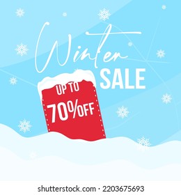 Winter sale up to 70% off. Winter sale banner template design with snow flakes up to 70 percent off. Super Sale, end of season special offer banner. vector illustration eps10