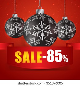 Winter sale 85 percent. Winter sale with red background. Sale. Winter sale. Christmas sale. New year sale. Vector illustration