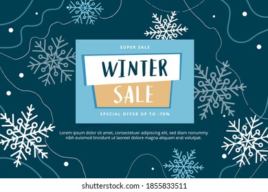 Winter sale abstract modern banner template with snowflakes, vector illustration