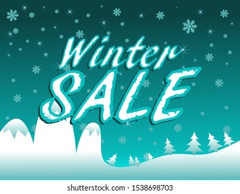 Winter sale among the snowy land against the sky with stars
