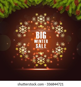 Winter sale background banner and christmas tree.Vector