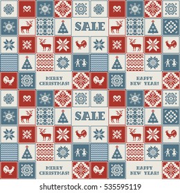 Winter sale background. Christmas and New Year patchwork pattern