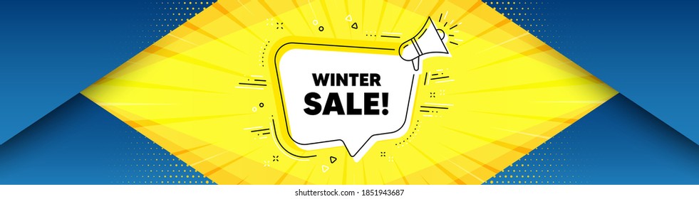 Winter Sale. Background with offer speech bubble. Special offer price sign. Advertising Discounts symbol. Best advertising coupon banner. Winter sale badge shape message. Vector