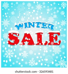 Winter sale background with red letters and snow. Sale. Winter sale. Christmas sale. New year sale. Vector illustration