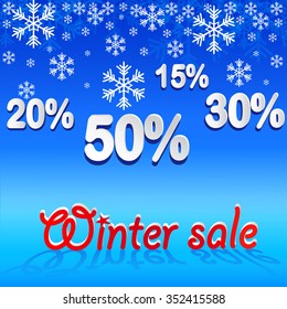 Winter sale background with  snow. Sale. Winter sale. Christmas sale. New year sale. Vector illustration