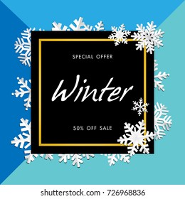Winter sale background with snow flake, vector illustration template, banners, Wallpaper, invitation, posters, brochure, voucher discount 
