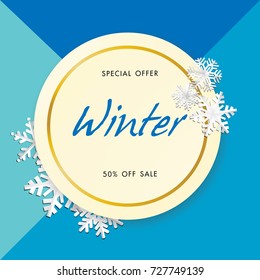 Winter sale background with snow flake, vector illustration template, banners, Wallpaper, invitation, posters, brochure, voucher discount 