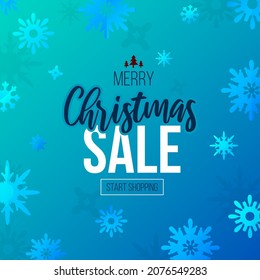 Winter sale background. Snowflakes and advertising sale text.