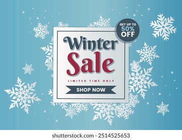 Banner de oferta especial de fundo de venda de inverno com até 50% de desconto Background para negócios e publicidade. Ilustração vetorial.