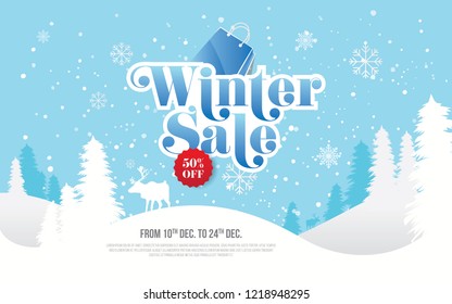 Winter Sale Background Template Design with 50% Discount Tag