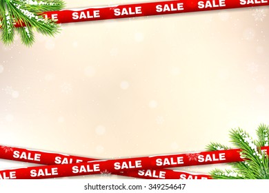 Winter sale background. Vector illustration of winter sale with fir-twigs and place for text.