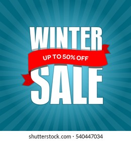 Winter sale badge, label, promo banner template. Up to 50% OFF discount sale offer. Vector illustration..