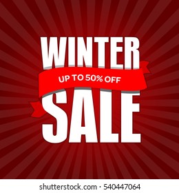 Winter sale badge, label, promo banner template. Up to 50% OFF discount sale offer. Vector illustration..