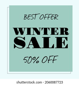 Winter sale banner with 50% off. Vector illustration for social media, mobile banner, shopping ads, poster, marketing material. Discount text