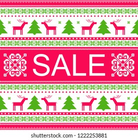 Winter sale banner ad. Template for Christmas and New Year design. Traditional knitted sweater background