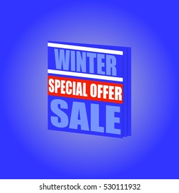 Winter sale banner. Blue discount poster. Special offer. Vector, eps10