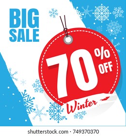 Winter sale banner blue white. poster design set with sale text and snow elements in colorful winter background for shopping promotions. discount. Vector illustration.