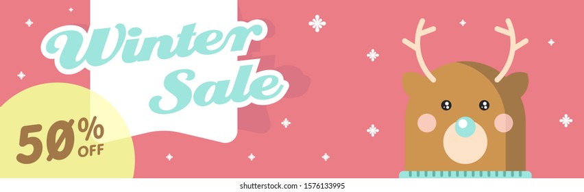 Winter sale banner with cute deer illustration vector