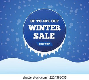 Winter sale banner design with up to 40 percent off with shop now button