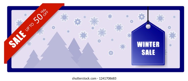 Winter sale banner design, Price tag, Snowflakes