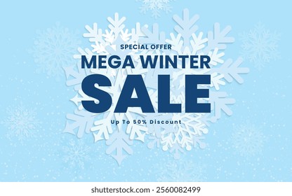 Winter sale banner design. Winter sale promotion text with snowflake elements. Vector illustration