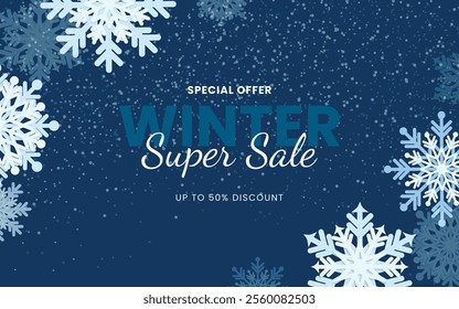 Winter sale banner design. Winter sale promotion text with snowflake elements. Vector illustration