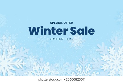 Winter sale banner design. Winter sale promotion text with snowflake elements. Vector illustration